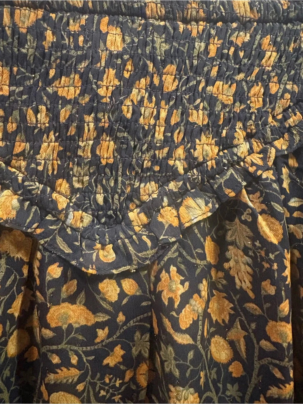 Olivaceous Black & Mustard Floral Smocked Circle Skirt